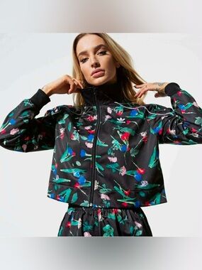 Adidas Originals Bellista Black Floral Cropped Track Jacket - Wmns sz SMALL